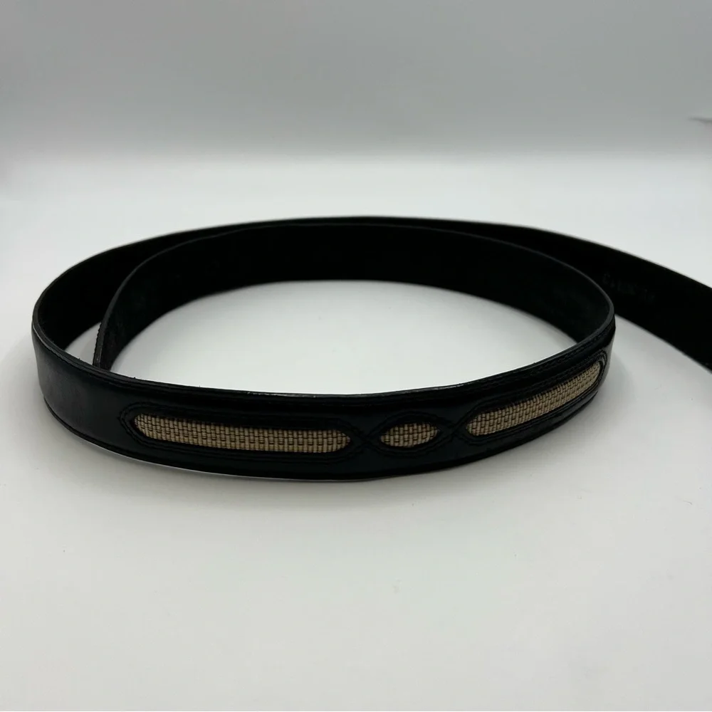 Men’s Black Brighton Leather Belt With Straw Detail See Photos Fo Measurements